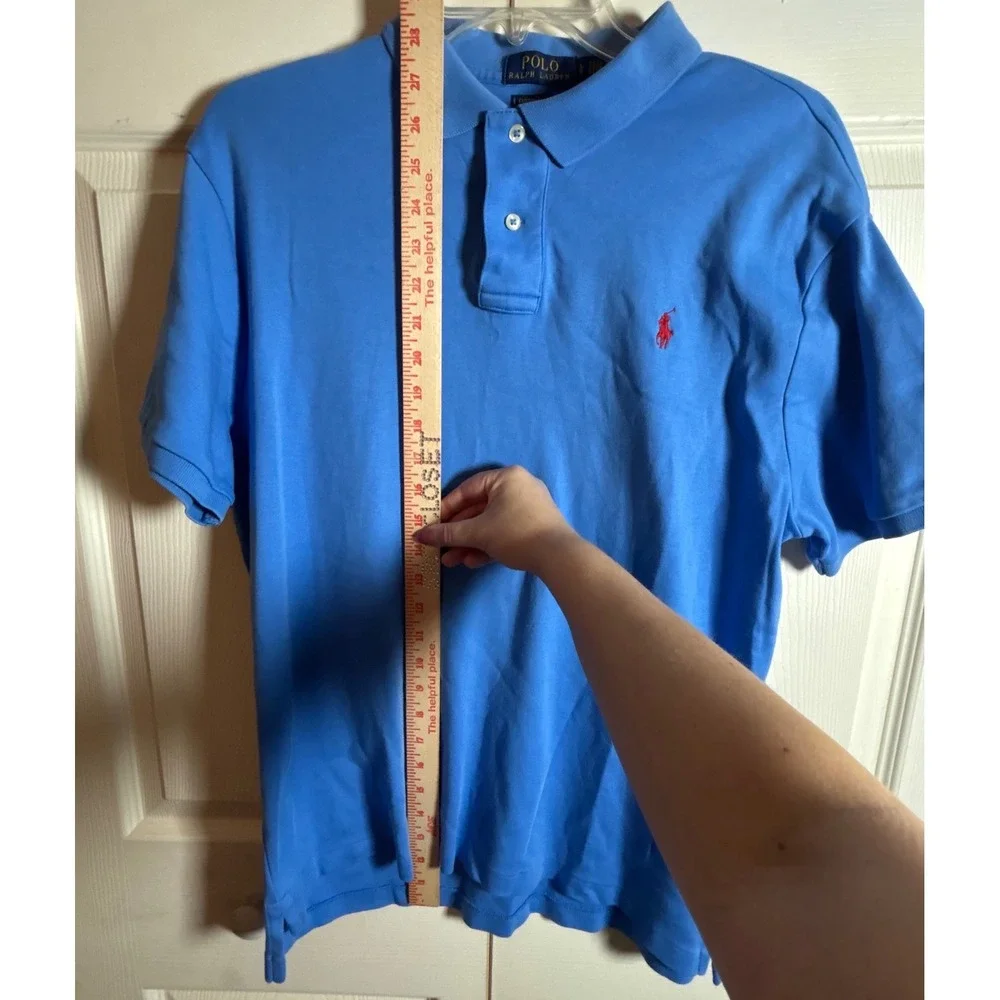 Polo Ralph Lauren Mens Large Blue Custom Slim Fit Short Sleeve Polo Shirt Cotton